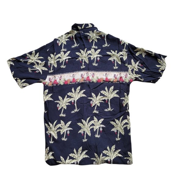 Pierre Cardin Men's Hawaiian Shirt Small Rayon Black Palm Trees Hula Girls Party - Picture 4 of 4